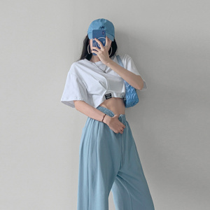 夏季新款短袖T恤女宽松显瘦露脐短款上衣服女 韩国女装