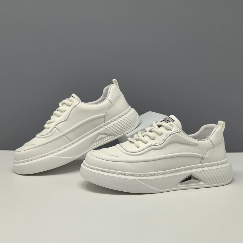 男生头层牛皮透气板鞋男款潮鞋真皮百搭欧洲站男鞋厚底增高休闲鞋