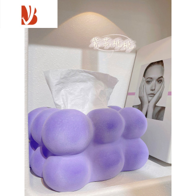 三维工匠中古高颜值陶瓷丝绒纸巾盒创意小众家用抽纸筒餐巾收纳盒装饰摆件 紫苏桃桃