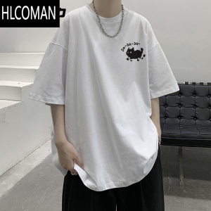 HLCOMAN白色短袖T恤男女夏季2025新款潮美式半袖上衣宽松体恤