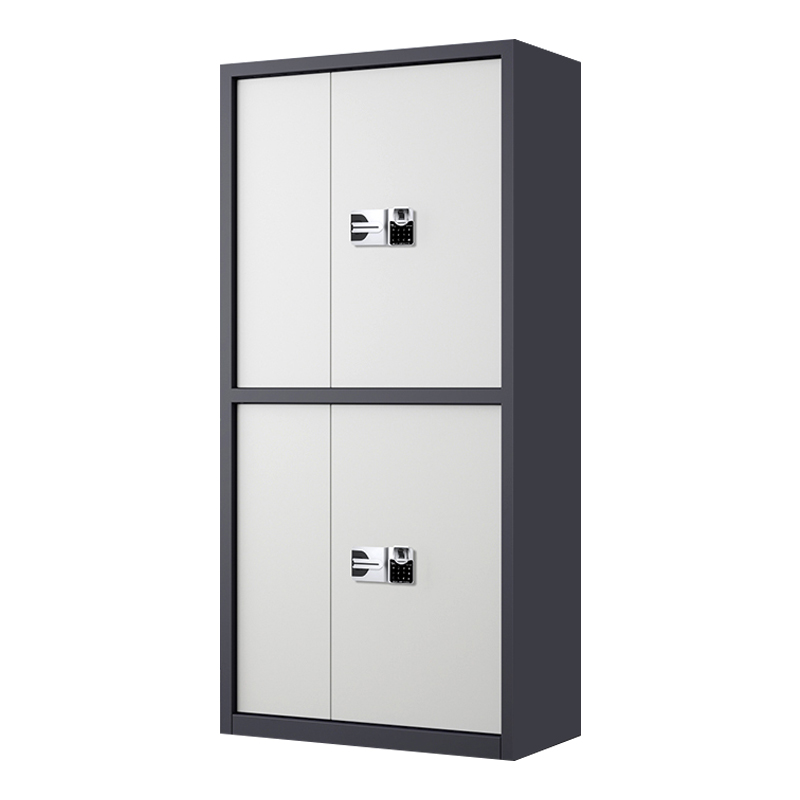 湘渭指纹电子保密柜钢制密码文件柜档案柜矮柜资料柜办公柜通双节灰白色:国保指纹锁