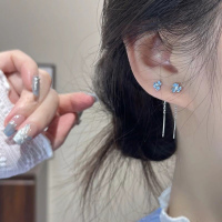 s925银蓝色鸢尾花耳线女轻奢小众设计高级百搭耳环精致甜美耳饰送女朋友老婆情人节七夕生日礼物