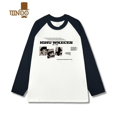 YANXU美式拼接插肩袖长袖t恤男ins潮牌设计感宽松打底上衣服