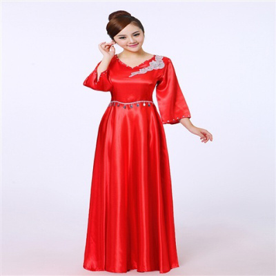 珂卡慕(KEKAMU)合唱服长裙演出服女士修身款大合唱团演出服装成人宴会礼服连衣裙红色S