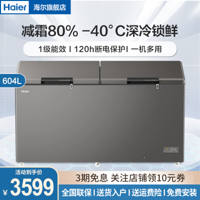 海尔(Haier)604升冰柜零下-40度超低温冰柜商用大容量冰柜海鲜速冻柜冷冻柜家用大容量冰柜一级能效减霜80%