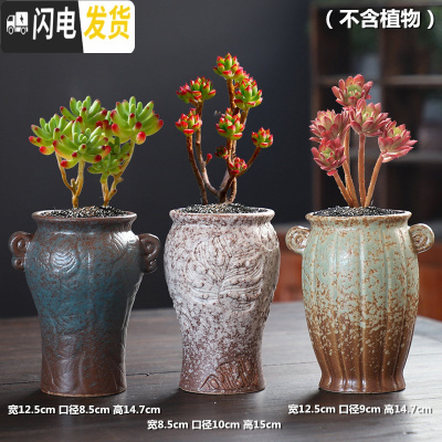 三维工匠粗陶老桩透气创意个性花盆陶瓷肉肉植物多肉花盆大号室内 FRD老桩组合3个 大花盆容器