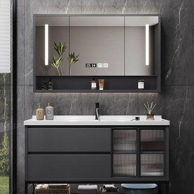  林下春雪现代简约浴室柜组合卫生间陶瓷一体盆洗手洗脸盆落地式洗漱台套装