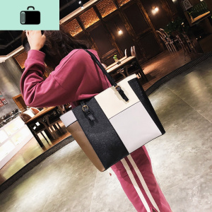 大包包女2020新款时尚韩版大容量简约单肩包女包撞色托特包手提包NEW LAKE女士单肩包