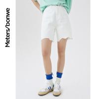 [1件3折价:49.5]美特斯邦威女时尚印花装饰款百慕大牛仔短裤