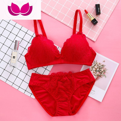 七斓舒适新娘结婚丽红色内衣裤套装女士都市小胸一套无钢圈本命年文胸胸罩