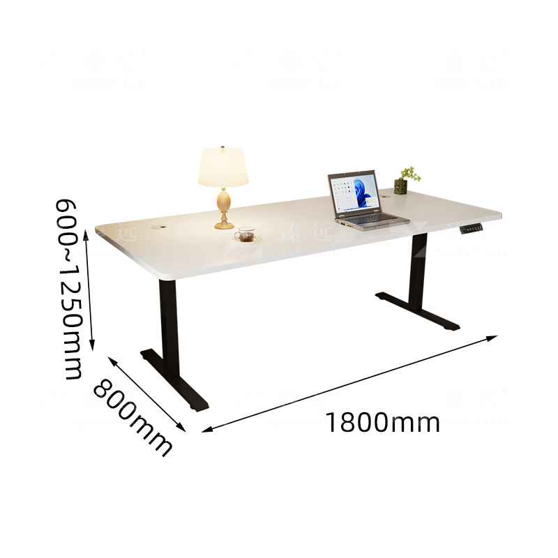 臻远 ZY4072526 电动升降电脑桌电竞升降书桌办公学习桌子双电机站立办公升降书桌 白色1.8*0.8米
