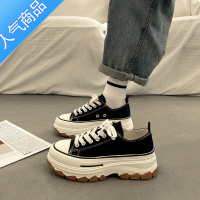 SUNTEK超火厚底帆布鞋女春秋黑色板鞋2023新款百搭小白鞋小众休闲运动鞋