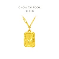 周大福珠宝首饰盈钻沙蝴蝶足金黄金可调节黄金项链计价(工费:420元)EOF712七夕礼物
