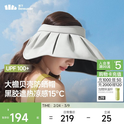 蕉下女士贝壳黑胶防晒帽BM532 浅炭灰