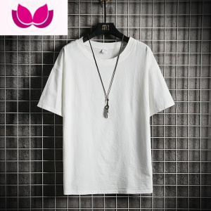 七斓半截袖男亚麻T恤棉麻短袖中国风麻料上衣半袖宽松体桖大码t血男装