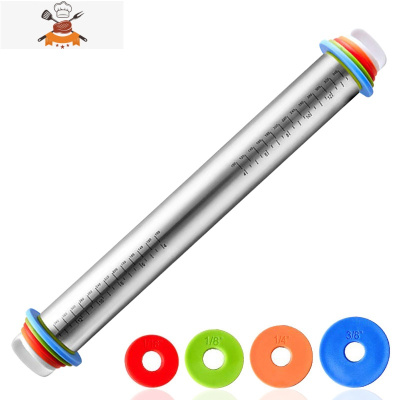 不锈钢擀面杖可调型调节厚度刻度擀面棍面皮料揉面厨房烘焙工具 敬平