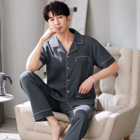 睡衣男士春夏季纯棉翻领短袖长裤全棉新款青少年可外穿家居服套装