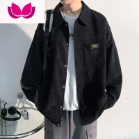 七斓港风灯芯绒长袖衬衫男新款大码日系衬衣外套潮牌休闲上衣服