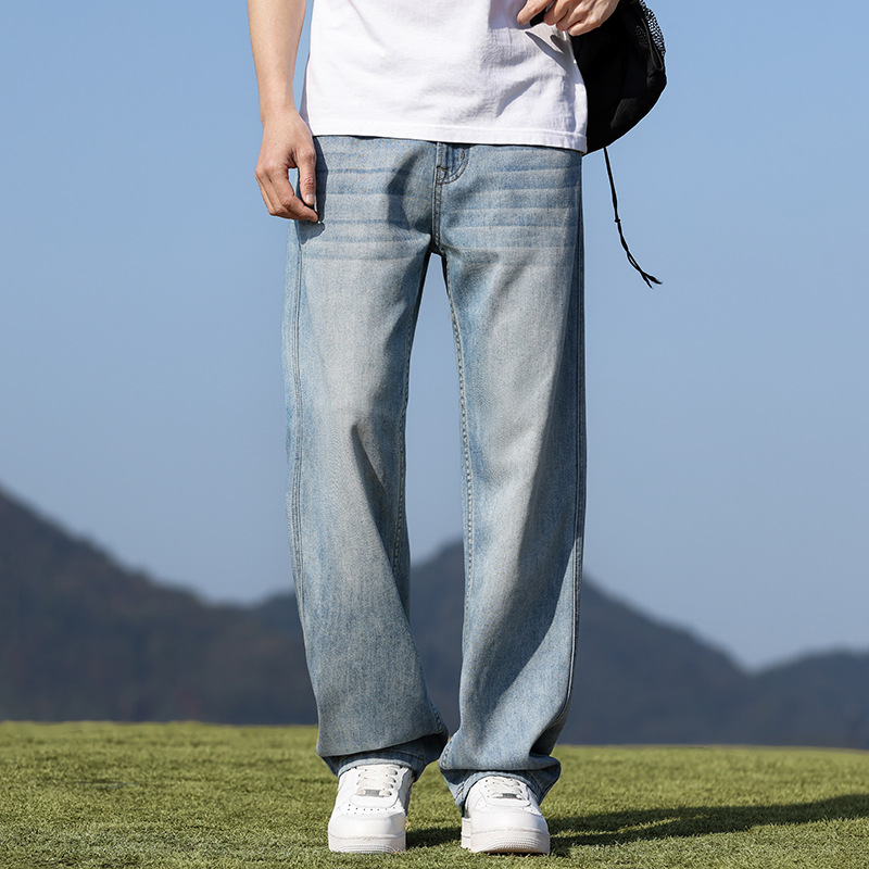 薄款直筒新款莱赛尔宽松牛仔裤凉感春夏复古蓝浅蓝色高端大牛裤子