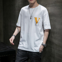 纯棉短袖T恤男士夏季休闲印花圆领套头宽松半袖T恤上衣男