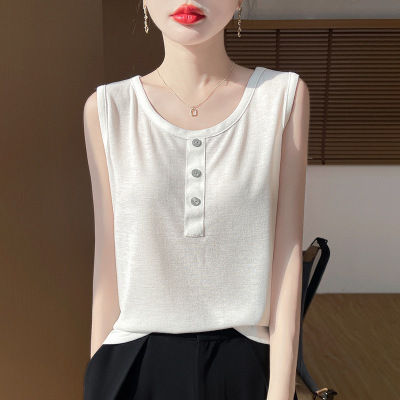 精纺细腻女装吊带背心2025夏季外穿内搭工字打底白色宽松黑色上衣