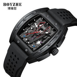 博雅哲(BOYZHE)品牌手表硅胶带机械表理酒桶抖音直播火爆男士腕表