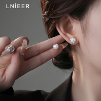 999纯银几何圆形耳钉女天然珍珠养耳洞免摘耳环2025新款耳饰送女朋友老婆情人节七夕生日礼物