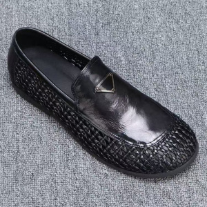 轻奢男鞋2025夏季新款手工编织镂空透气休闲皮鞋男士一脚蹬乐福鞋