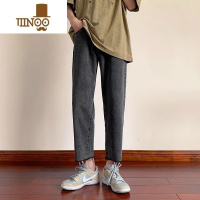 YANXU黑灰色九分牛仔裤男直筒宽松夏季毛边裤子男生秋季潮流痞帅休闲裤