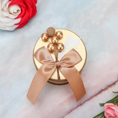 结婚礼喜糖盒子马口铁盒个性糖果盒包装盒圆形金色欧式伴手礼森系FENGHOU金色金色盒子加金色结中号直径10高度