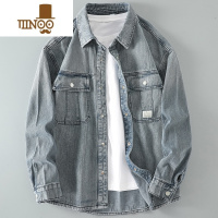 YANXU牛仔衬衫男士帅气复古宽松重工水洗长袖休闲工装外套衬衣