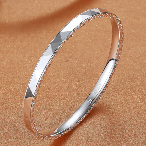 银手镯女9999纯银实心闭口扁条简约百搭手环年轻款水立方银镯子送女朋友老婆情人节七夕生日礼物