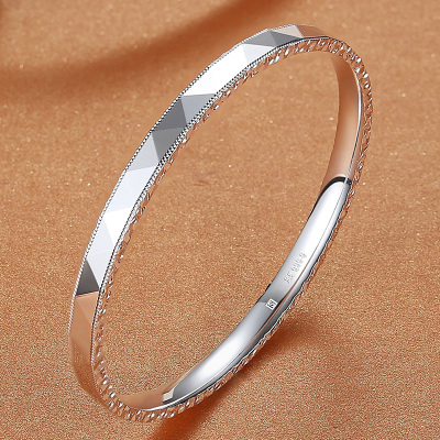 银手镯女9999纯银实心闭口扁条简约百搭手环年轻款水立方银镯子送女朋友老婆情人节七夕生日礼物