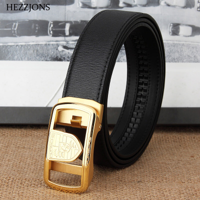 赫泽琼斯HEZZJONS不锈钢自动扣皮带男士真皮纯牛皮腰带韩版青年裤腰带商务皮带