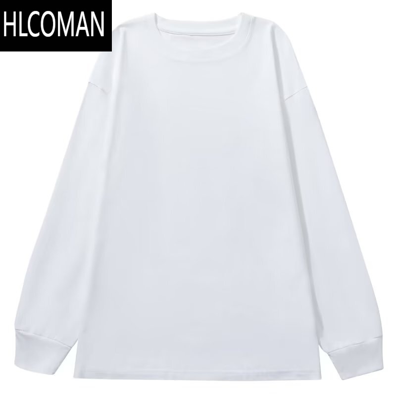 HLCOMAN长袖t恤男网红同款宽松印花卫衣白色圆领打底衫上衣