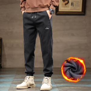 一体绒裤子男士加绒潮牌哈伦束脚裤男款冬季品质舒适运动休闲裤男