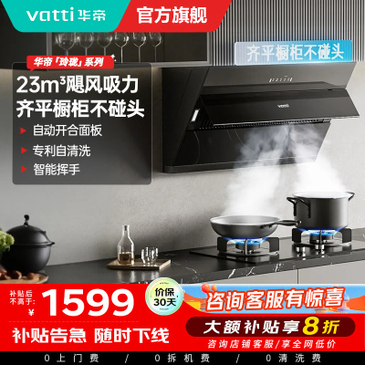华帝(vatti)大吸力油烟机i11169T齐平橱柜高频自动洗23立方侧吸式450pa深腔拢烟抽油烟机