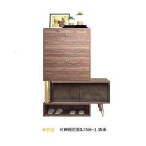 森美人北欧实木鞋柜家用口可坐大容量伸缩转角可坐带换鞋凳胡桃色