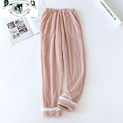 HLCOMAN秋冬季法兰绒睡裤女仙女暖暖裤珊瑚绒家居裤长裤加厚保暖宽松大码睡裤