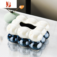 三维工匠高级感陶瓷纸巾盒家用轻奢客厅茶几收纳摆件创意餐巾纸抽纸盒 棉花糖半色纸巾盒-[灰蓝色]