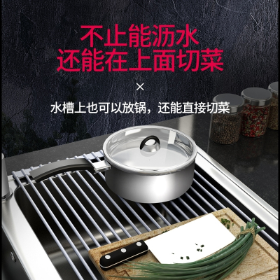  定制可折叠沥水架水槽古达上方收纳架碗碟架厨房洗碗池放碗架沥水篮置物架 (硅胶)圆杠-长款52*33