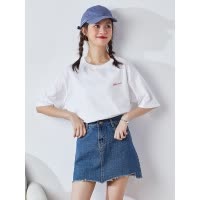 [2.5折价48元]唐狮犬系女孩联名白色短袖T恤女夏新款设计感小众宽松纯棉上衣