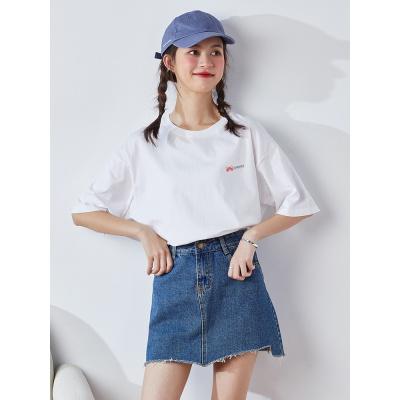 [1折价29.9元,叠加优惠券]唐狮犬系女孩联名白色短袖T恤女夏新款设计感小众宽松纯棉上衣