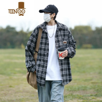 YANXU夏季新款格子长袖衬衫男日系复古休闲外套痞帅感宽松防晒衬衣