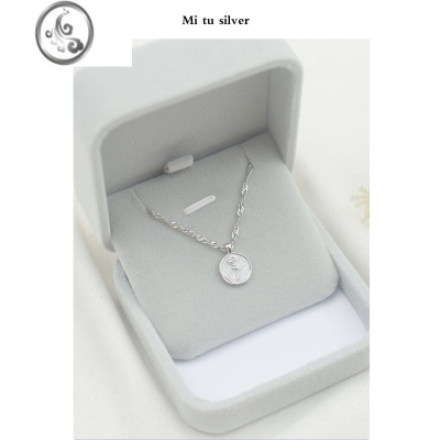 JiMi925银银玫瑰圆牌项链女轻奢ins小众设计高级感锁骨链简约气质精致