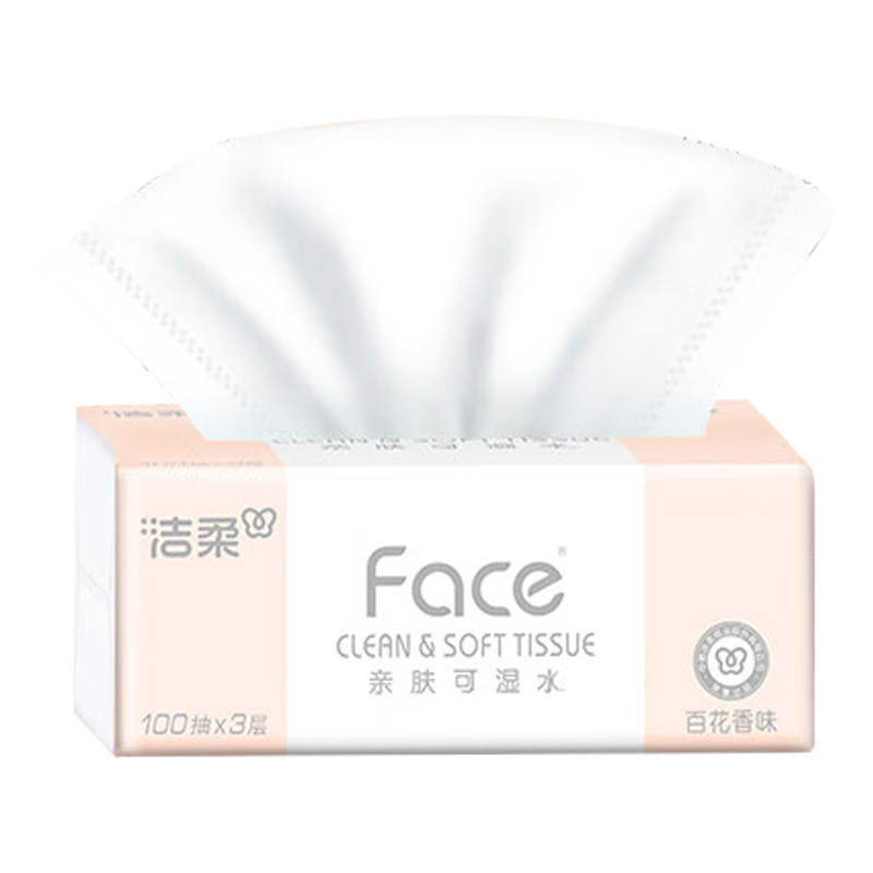 洁柔纸面巾100抽*3层*12包百花香味软抽PR299-24R包-12(包装随机)