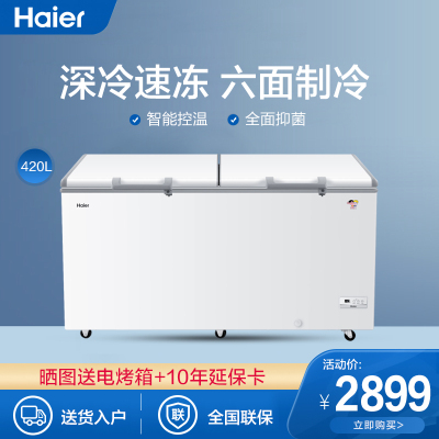 海尔（Haier）卧式单温一室冷藏冷冻转换冷柜深冷低温商用速冻冰柜BC/BD-429HEM家电