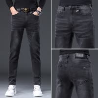 轻奢欧货秋冬季黑灰色牛仔裤男修身小脚潮流弹力休闲长裤子男