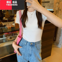 YIBUSHENG酒红色辣妹正肩t恤女修身短上衣季美式百搭ins卡腰短袖打底小衫