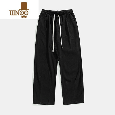 YANXUSLMH卡其色工装裤子男夏季阔腿裤休闲裤日系宽松男裤慵懒坠感长裤